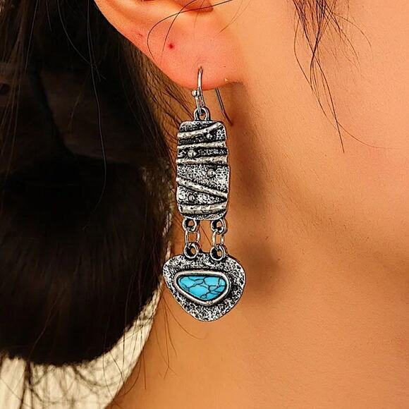 Vintage Handmade Blue Dangle Boho Earrings - Picture 2 of 3